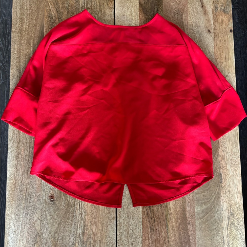 Express Red Boxy Tie Back 3/4 Sleeve Blouse